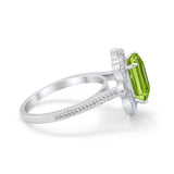 Halo Emerald Cut Engagement Ring Simulated Cubic Zirconia 925 Sterling Silver