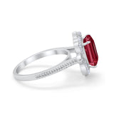 Halo Emerald Cut Engagement Ring Simulated Cubic Zirconia 925 Sterling Silver