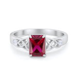 Wedding Ring Emerald Cut Round Simulated Cubic Zirconia 925 Sterling Silver