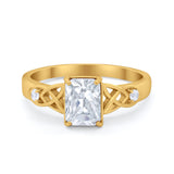 Wedding Ring Emerald Cut Round Simulated Cubic Zirconia 925 Sterling Silver