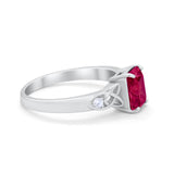 Wedding Ring Emerald Cut Round Simulated Cubic Zirconia 925 Sterling Silver
