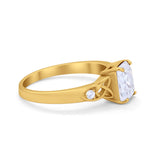 Wedding Ring Emerald Cut Round Simulated Cubic Zirconia 925 Sterling Silver