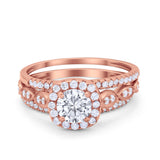 Art Deco Three Piece Vintage Style Engagement Ring Round Cubic Zirconia 925 Sterling Silver