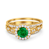 Art Deco Three Piece Vintage Style Engagement Ring Round Cubic Zirconia 925 Sterling Silver