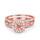 Art Deco Three Piece Vintage Style Engagement Ring Round Cubic Zirconia 925 Sterling Silver