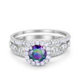 Art Deco Three Piece Vintage Style Engagement Ring Round Cubic Zirconia 925 Sterling Silver
