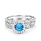 Art Deco Three Piece Vintage Style Engagement Ring Round Cubic Zirconia 925 Sterling Silver