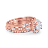 Art Deco Three Piece Vintage Style Engagement Ring Round Cubic Zirconia 925 Sterling Silver