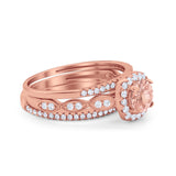 Art Deco Three Piece Vintage Style Engagement Ring Round Cubic Zirconia 925 Sterling Silver