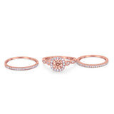 Art Deco Three Piece Vintage Style Engagement Ring Round Cubic Zirconia 925 Sterling Silver