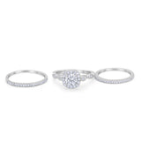 Art Deco Three Piece Vintage Style Engagement Ring Round Cubic Zirconia 925 Sterling Silver