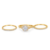 Art Deco Three Piece Vintage Style Engagement Ring Round Cubic Zirconia 925 Sterling Silver