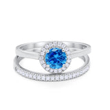 Halo Two Piece Wedding Bridal Set Ring Round Cubic Zirconia 925 Sterling Silver
