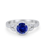 Art Deco Wedding Engagement Ring Halo Round Cubic Zirconia 925 Sterling Silver