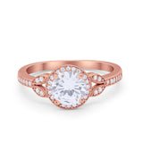 Art Deco Wedding Engagement Ring Halo Round Cubic Zirconia 925 Sterling Silver