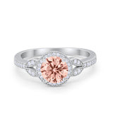 Art Deco Wedding Engagement Ring Halo Round Cubic Zirconia 925 Sterling Silver