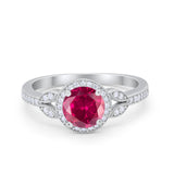 Art Deco Wedding Engagement Ring Halo Round Cubic Zirconia 925 Sterling Silver