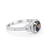 Art Deco Wedding Engagement Ring Halo Round Cubic Zirconia 925 Sterling Silver