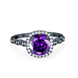 Art Deco Wedding Ring Band Bridal Set Large Round Cubic Zirconia 925 Sterling Silver