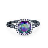 Art Deco Wedding Ring Band Bridal Set Large Round Cubic Zirconia 925 Sterling Silver