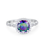 Art Deco Wedding Ring Band Bridal Set Large Round Cubic Zirconia 925 Sterling Silver