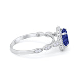 Art Deco Wedding Ring Band Bridal Set Large Round Cubic Zirconia 925 Sterling Silver