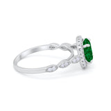Art Deco Wedding Ring Band Bridal Set Large Round Cubic Zirconia 925 Sterling Silver