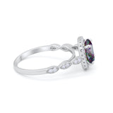 Art Deco Wedding Ring Band Bridal Set Large Round Cubic Zirconia 925 Sterling Silver