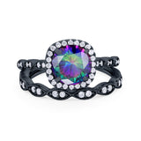 Art Deco Two Piece Wedding Ring Round Simulated CZ 925 Sterling Silver