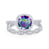 Art Deco Two Piece Wedding Ring Round Simulated CZ 925 Sterling Silver