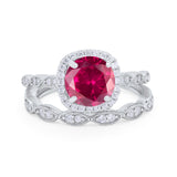 Art Deco Two Piece Wedding Ring Round Simulated CZ 925 Sterling Silver