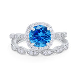 Art Deco Two Piece Wedding Ring Round Simulated CZ 925 Sterling Silver
