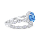 Art Deco Two Piece Wedding Ring Round Simulated CZ 925 Sterling Silver