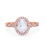 Art Deco Wedding Halo Ring Oval Simulated Cubic Zirconia 925 Sterling Silver