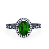 Art Deco Wedding Halo Ring Oval Simulated Cubic Zirconia 925 Sterling Silver
