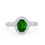 Art Deco Wedding Halo Ring Oval Simulated Cubic Zirconia 925 Sterling Silver