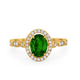 Art Deco Wedding Halo Ring Oval Simulated Cubic Zirconia 925 Sterling Silver