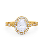 Art Deco Wedding Halo Ring Oval Simulated Cubic Zirconia 925 Sterling Silver