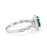 Art Deco Wedding Halo Ring Oval Simulated Cubic Zirconia 925 Sterling Silver