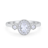 Art Deco Wedding Ring Round Simulated Cubic Zirconia 925 Sterling Silver