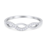 Twisted Infinity Band Ring Round Simulated Cubic Zirconia 925 Sterling Silver