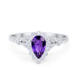Teardrop Art Deco Engagement Ring Simulated Cubic Zirconia 925 Sterling Silver