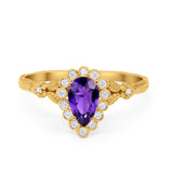Teardrop Art Deco Engagement Ring Simulated Cubic Zirconia 925 Sterling Silver