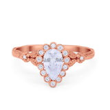 Teardrop Art Deco Engagement Ring Simulated Cubic Zirconia 925 Sterling Silver