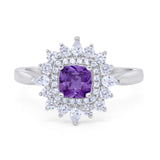 Cushion Cut Halo Engagement Bridal Ring Pear Round Cubic Zirconia 925 Sterling Silver