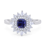 Cushion Cut Halo Engagement Bridal Ring Pear Round Cubic Zirconia 925 Sterling Silver