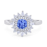 Cushion Cut Halo Engagement Bridal Ring Pear Round Cubic Zirconia 925 Sterling Silver