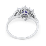 Floral Vintage Style Engagement Cluster Ring Round Cubic Zirconia 925 Sterling Silver