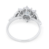 Floral Vintage Style Engagement Cluster Ring Round Cubic Zirconia 925 Sterling Silver