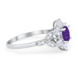 Floral Vintage Style Engagement Cluster Ring Round Cubic Zirconia 925 Sterling Silver